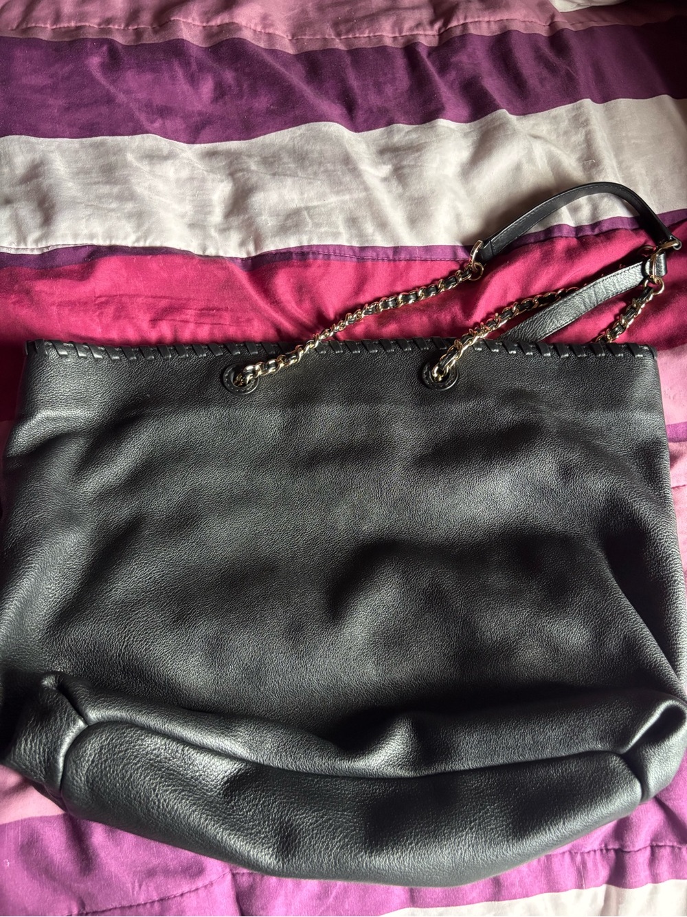 Tory Burch Black Leather Chain-Handle Tote with Gold Hardware - Picture 3 of 7